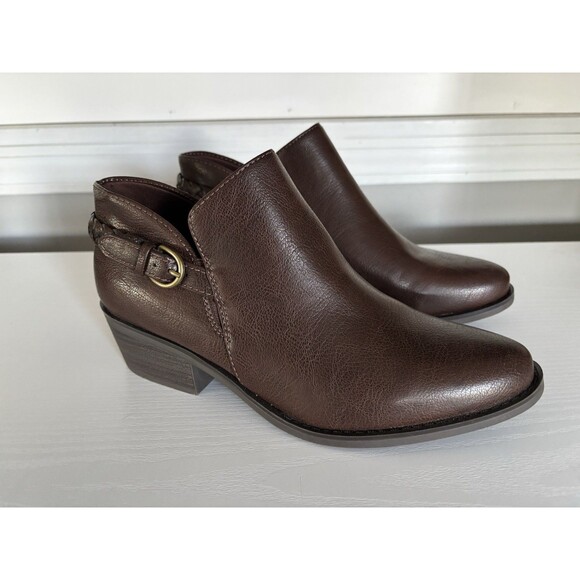 BARETRAPS PALMER ANKLE BOOTIES WOMEN'S SIZE 7  Brush Brown BLOCK HEEL BUCKLE - Picture 1 of 9